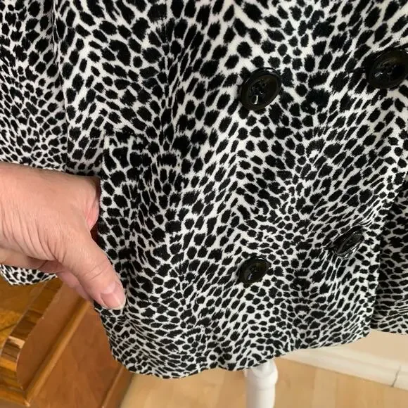 Vintage Sz L Animal Print Leopard Velvet Double Breasted Blazer Jacket Black Wht - Picture 13 of 16